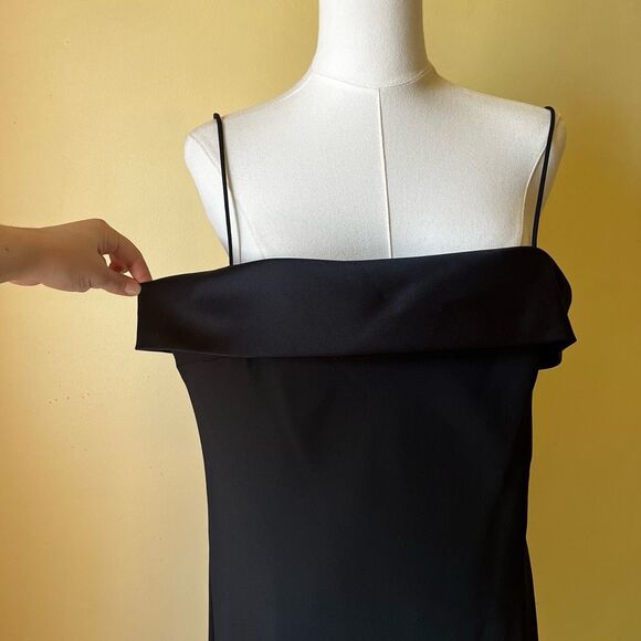 Vintage 90s Niki Livas Black Chiffon Slip Dress Satin Bust LBD L XL Formal - Picture 3 of 8